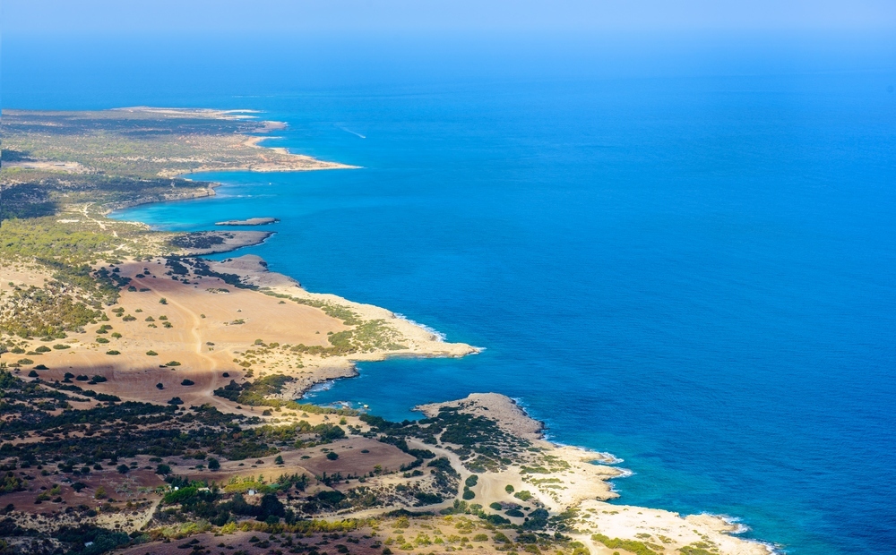 akamas view from cyprus island sea coast with blue water lagoons akamas cape landscape natural seasonal summer vacation background